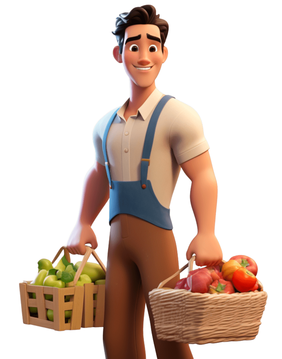 Organic farmer with fresh fruits and vegetables